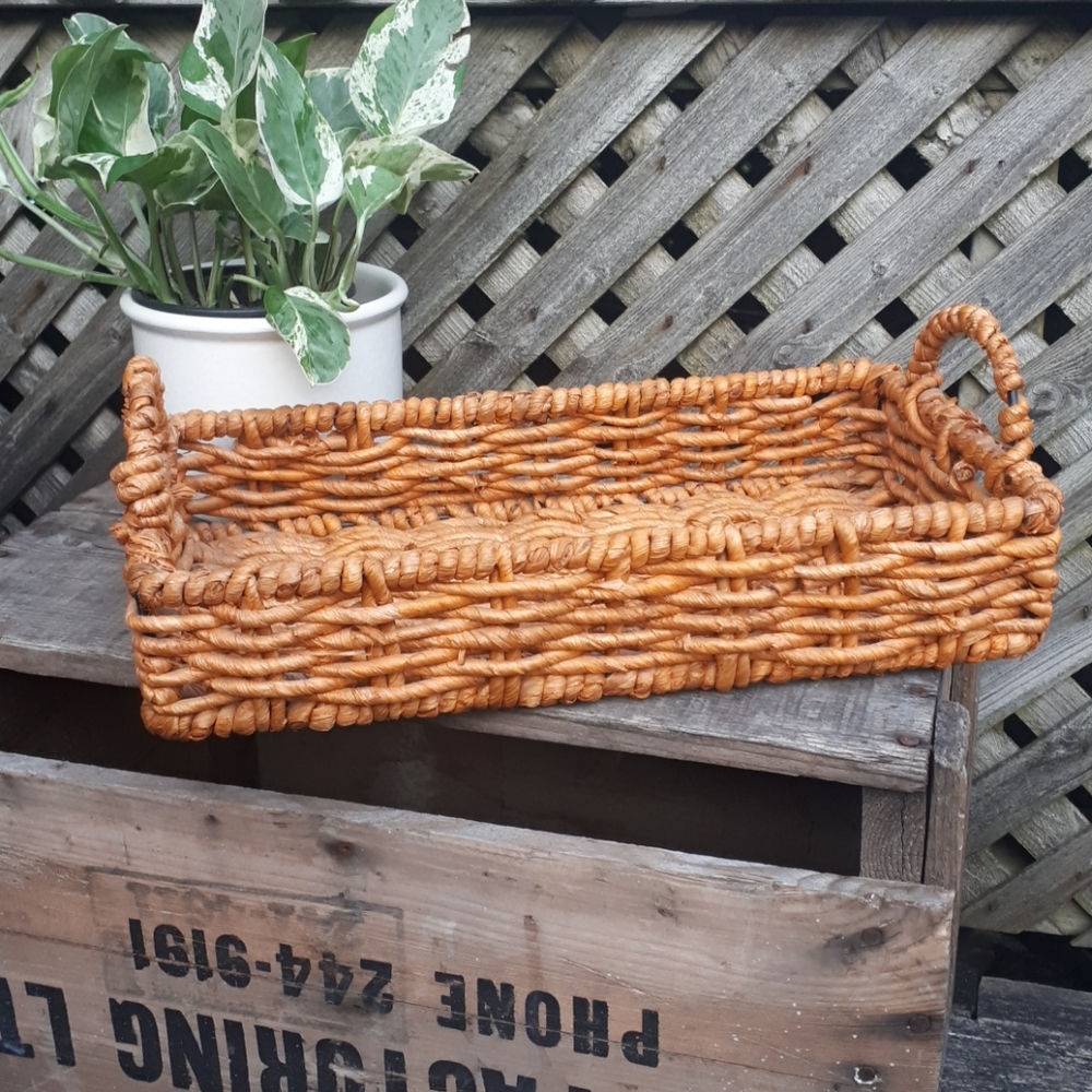 Wicker tray 4" H at handles 7" W by 13" L